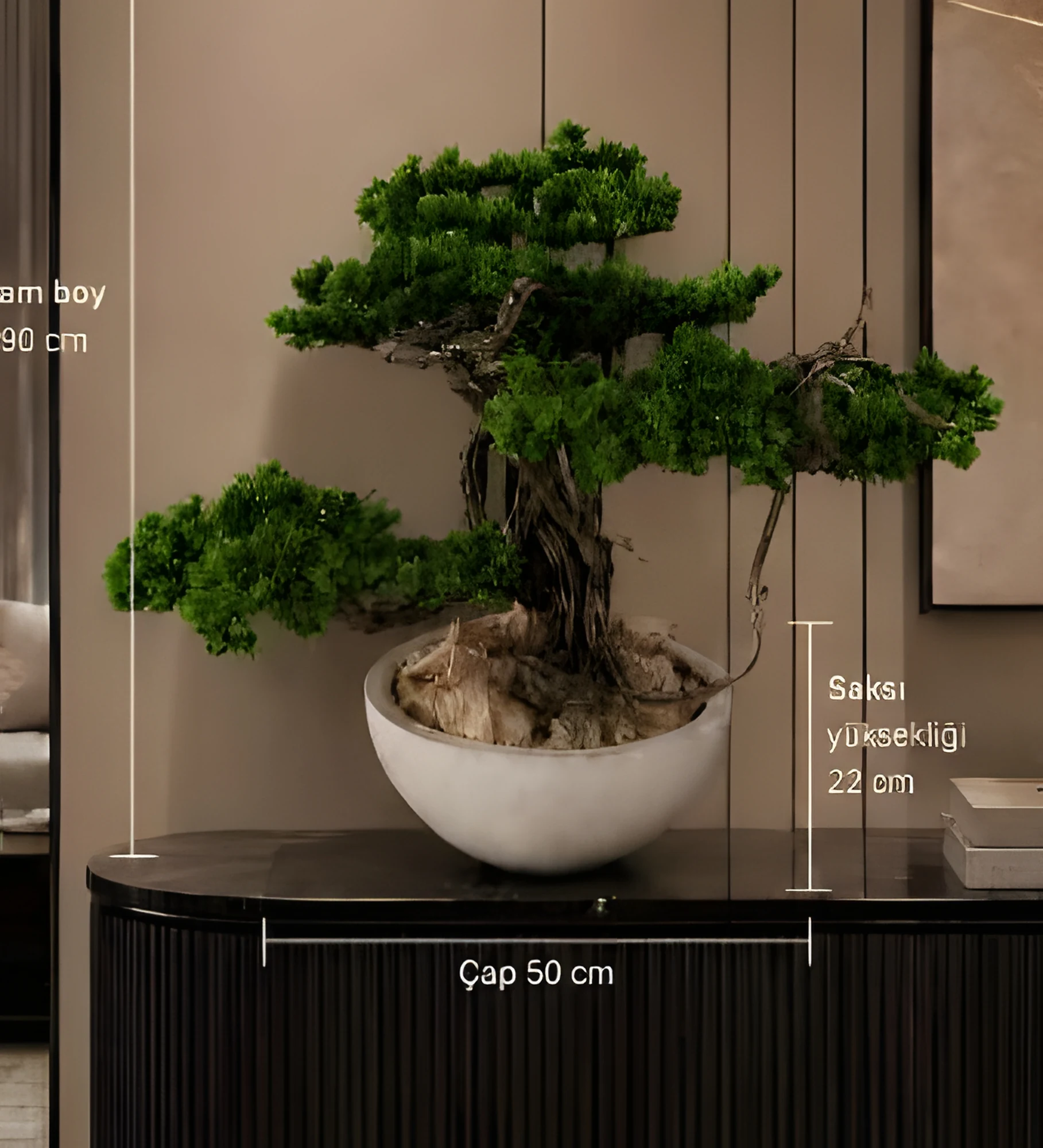Dekoratif Bonsai Ağacı 90 cm, yeşil yapraklı