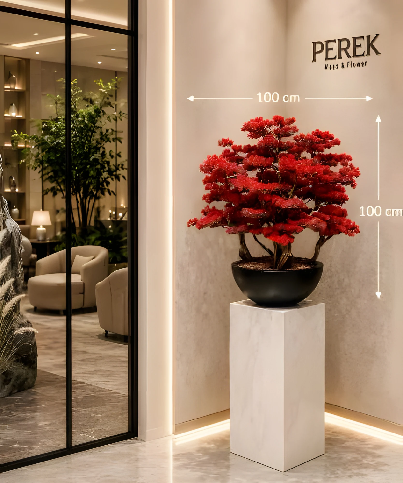 Dekoratif Bonsai Ağacı 100 cm, kırmızı yapraklı