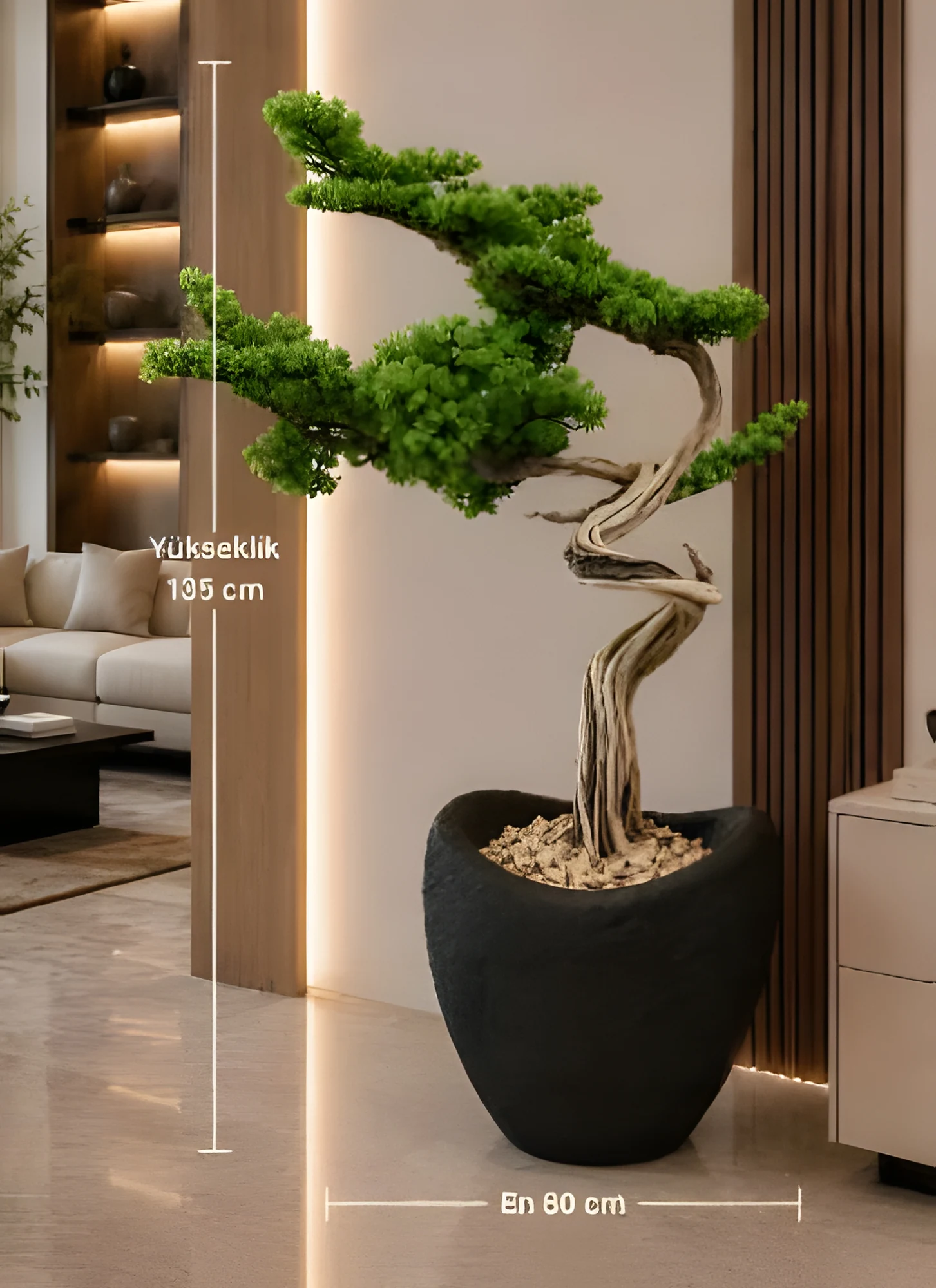 Dekoratif Bonsai Ağacı 135 cm, yeşil yapraklı
