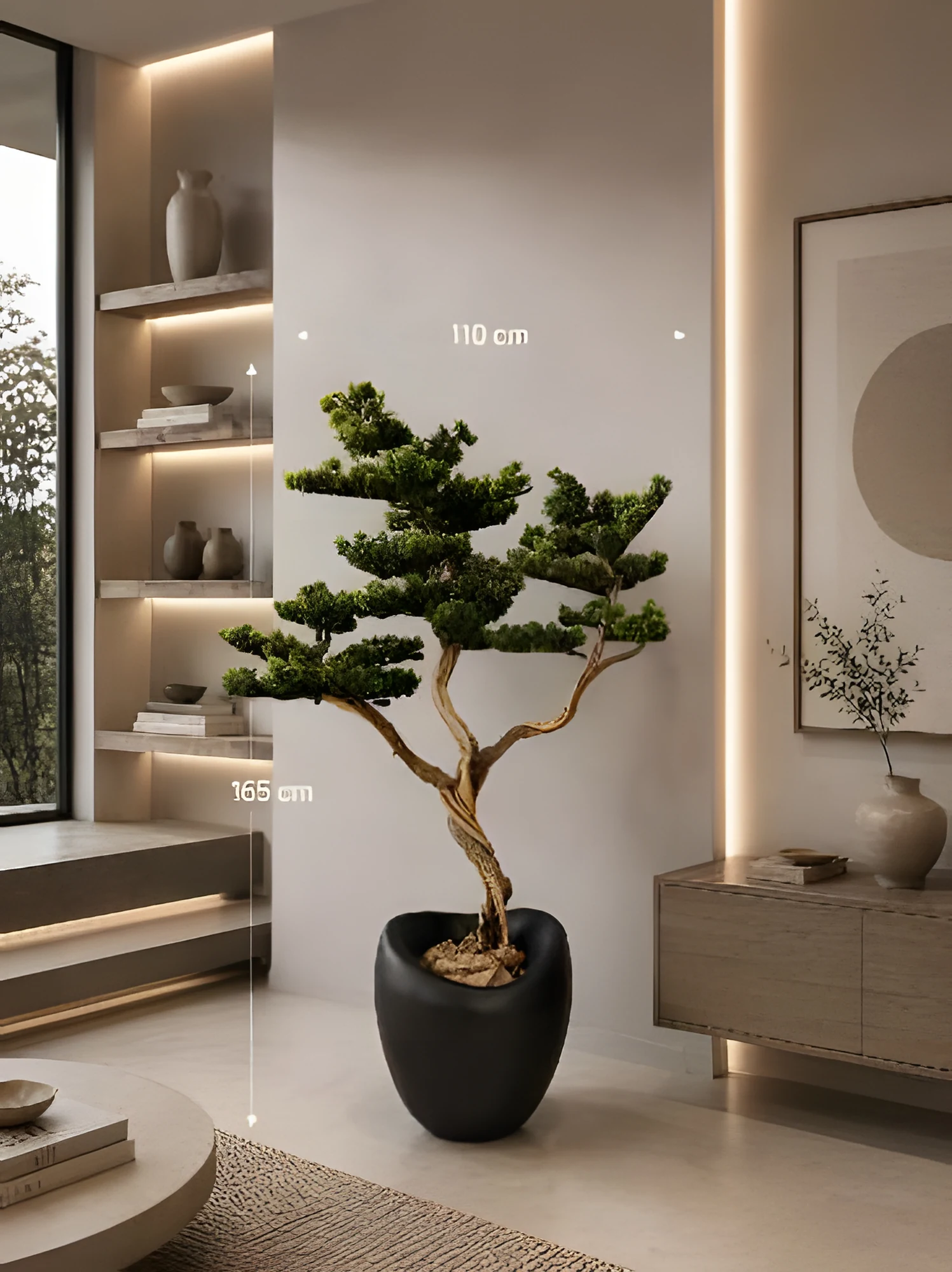 Dekoratif Bonsai Ağacı 165 cm, yeşil yapraklı