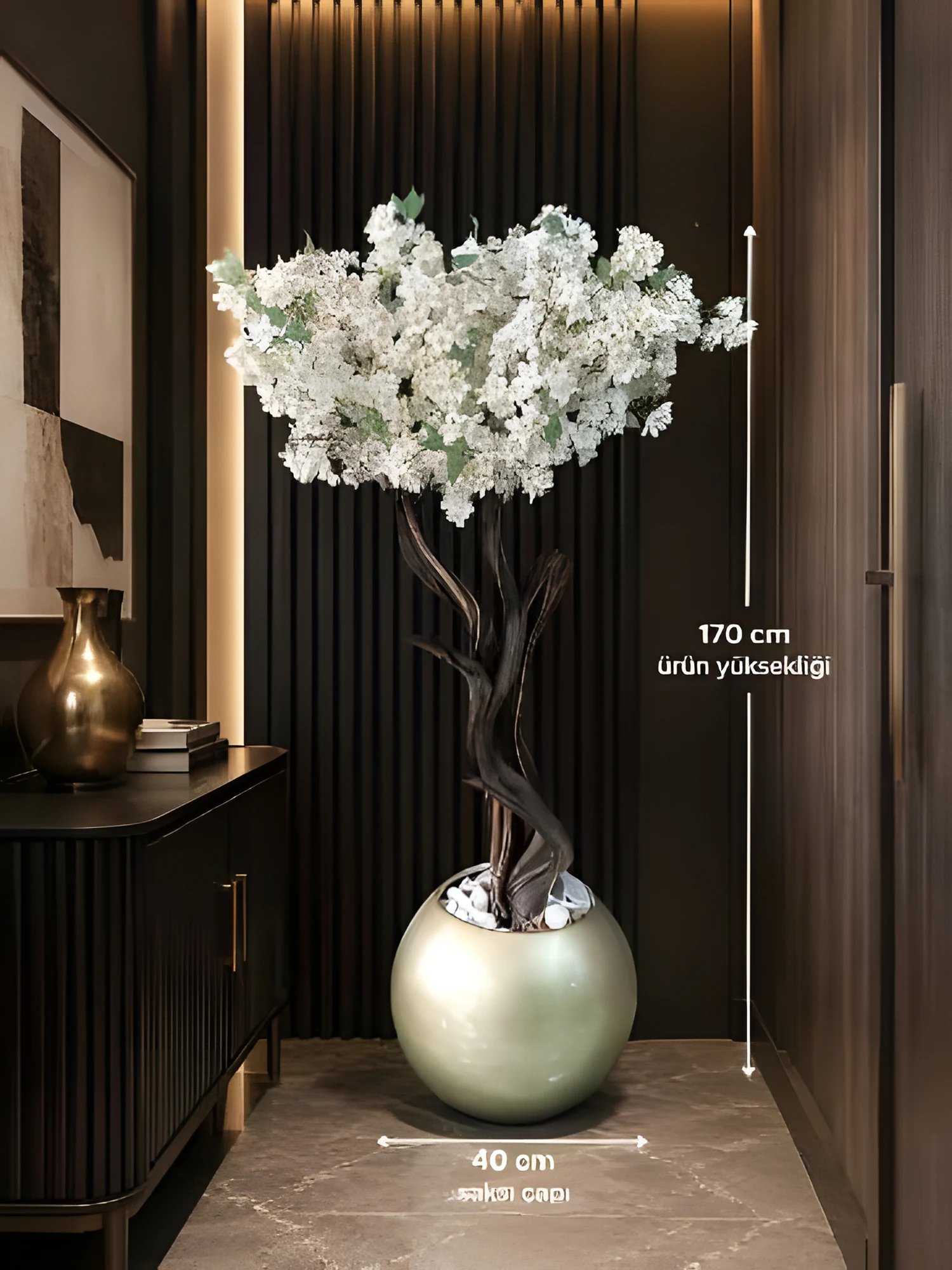 Dekoratif Çiçekli Ağaç 170 cm, beyaz çiçekli